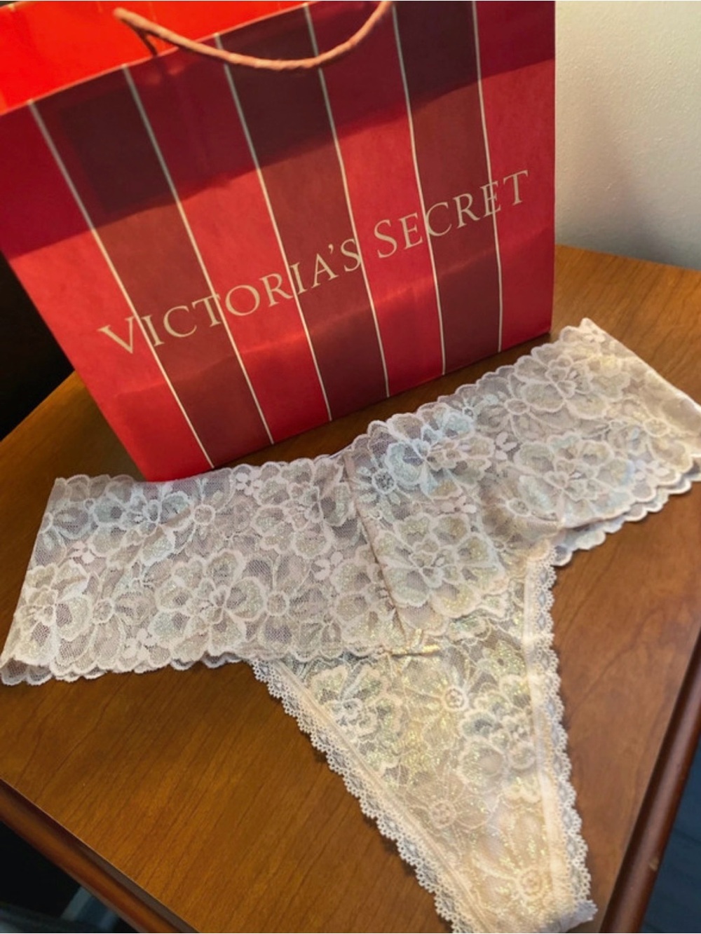 Victoria's Secret Ivory Floral Lace Thong